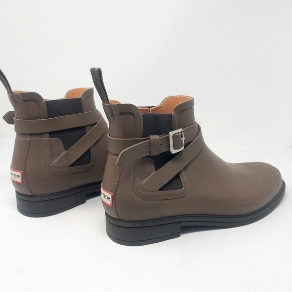 HUNTER | RARE Men’s Rubber Strapped Ankle Boots Dark Brown Size 12 - Picture 7 of 12